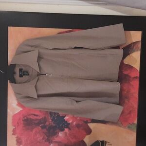 Women's Classic Full Zip Blazer Jacket Nina Leonard Size Large Taupe